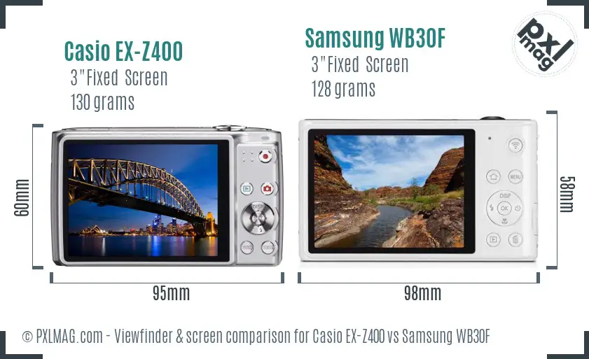 Casio EX-Z400 vs Samsung WB30F Screen and Viewfinder comparison