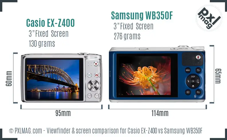 Casio EX-Z400 vs Samsung WB350F Screen and Viewfinder comparison