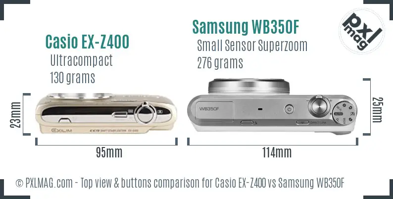 Casio EX-Z400 vs Samsung WB350F top view buttons comparison