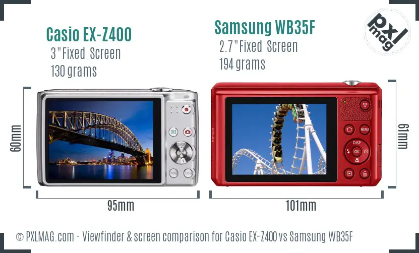 Casio EX-Z400 vs Samsung WB35F Screen and Viewfinder comparison Casio EX-Z400 vs Samsung WB35F Screen and Viewfinder comparison