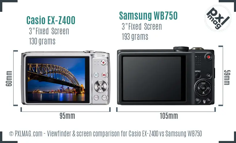 Casio EX-Z400 vs Samsung WB750 Screen and Viewfinder comparison