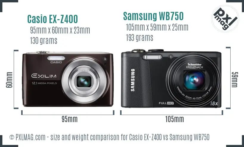 Casio EX-Z400 vs Samsung WB750 size comparison