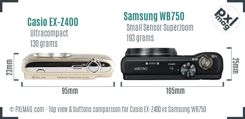 Casio EX-Z400 vs Samsung WB750 top view buttons comparison