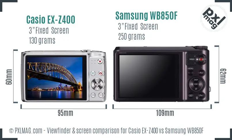 Casio EX-Z400 vs Samsung WB850F Screen and Viewfinder comparison