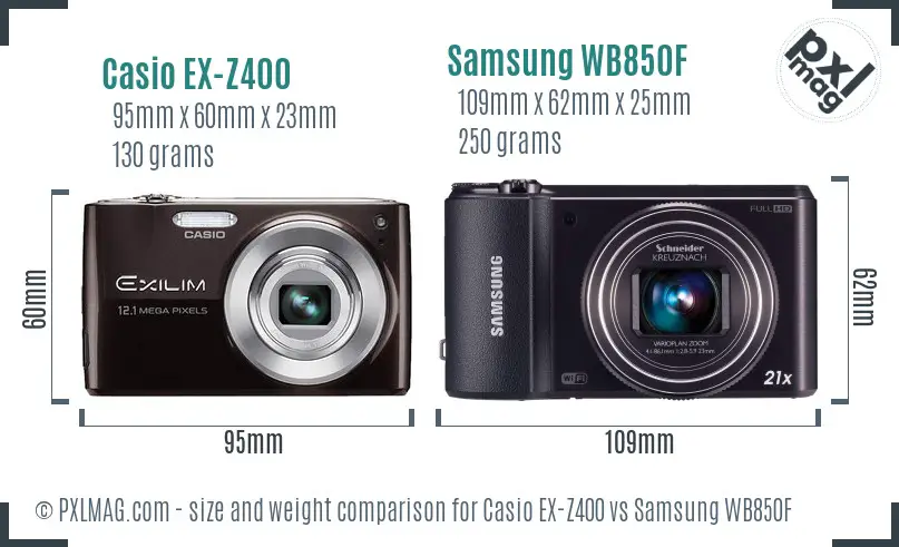 Casio EX-Z400 vs Samsung WB850F size comparison