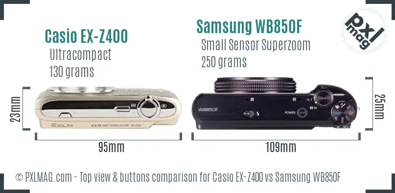 Casio EX-Z400 vs Samsung WB850F top view buttons comparison