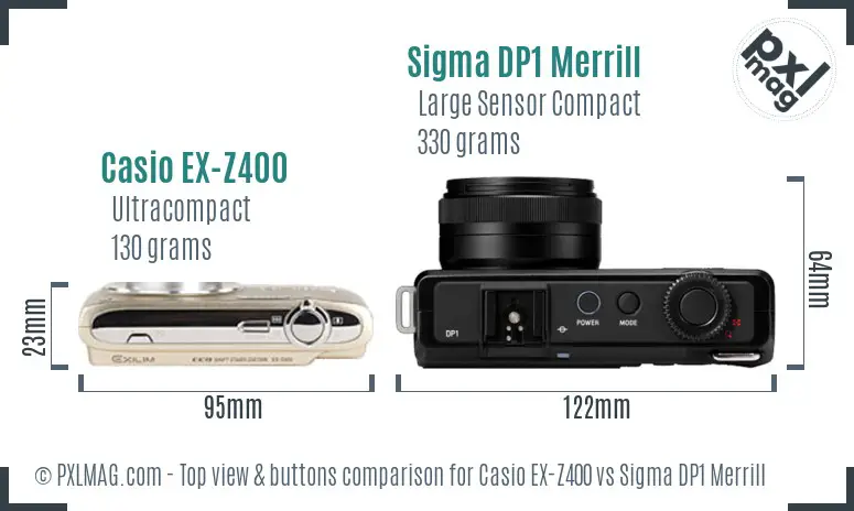 Casio EX-Z400 vs Sigma DP1 Merrill top view buttons comparison