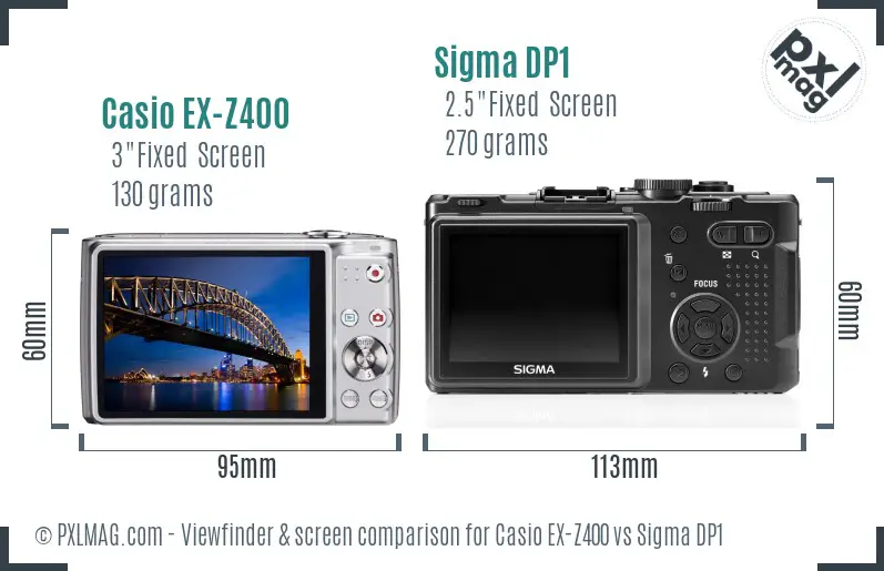 Casio EX-Z400 vs Sigma DP1 Screen and Viewfinder comparison