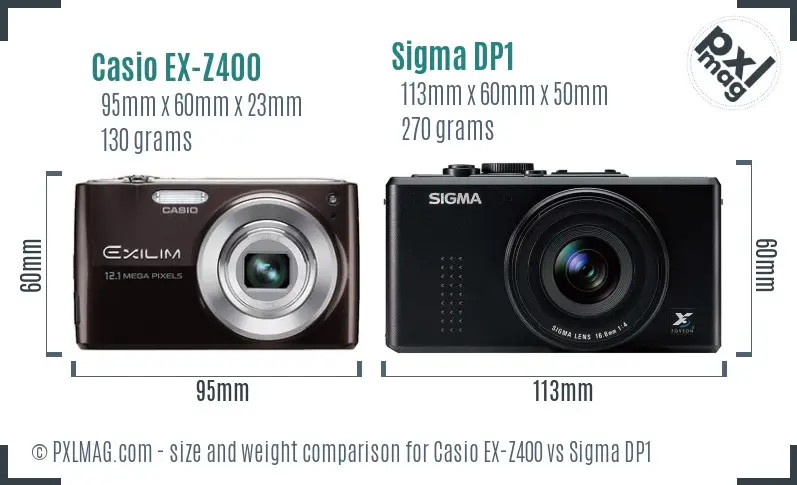 Casio EX-Z400 vs Sigma DP1 size comparison