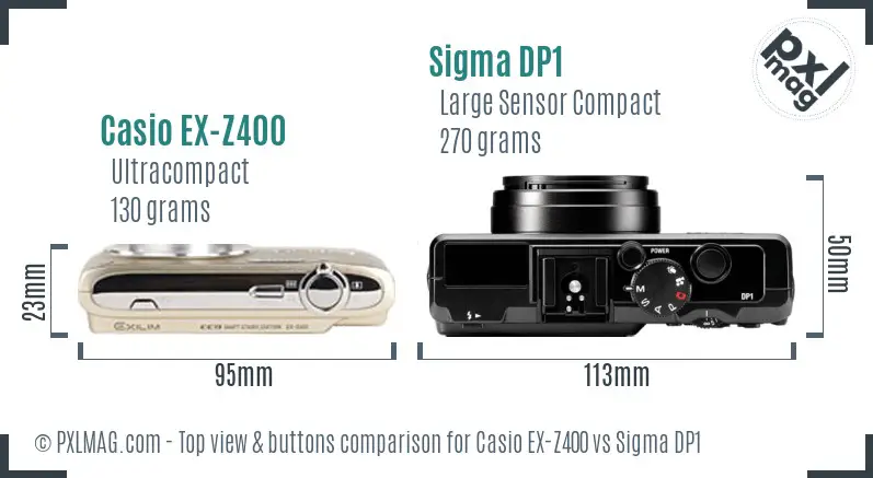 Casio EX-Z400 vs Sigma DP1 top view buttons comparison