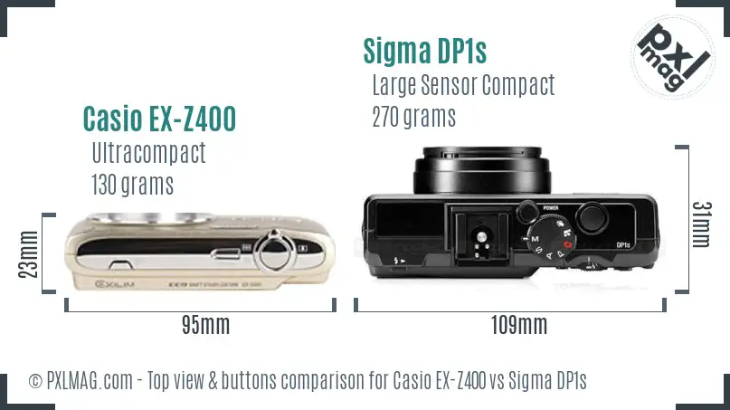 Casio EX-Z400 vs Sigma DP1s top view buttons comparison