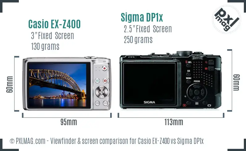 Casio EX-Z400 vs Sigma DP1x Screen and Viewfinder comparison