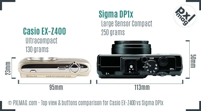 Casio EX-Z400 vs Sigma DP1x top view buttons comparison