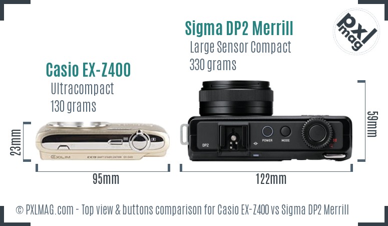 Casio EX-Z400 vs Sigma DP2 Merrill top view buttons comparison