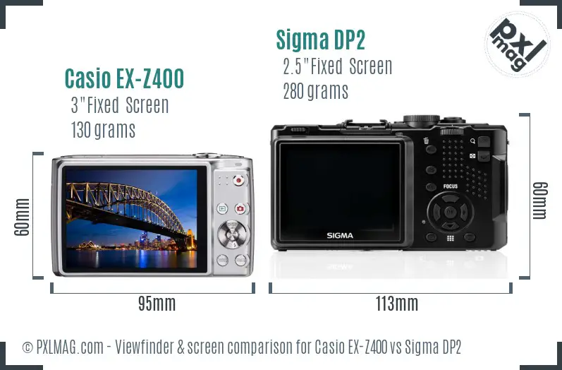 Casio EX-Z400 vs Sigma DP2 Screen and Viewfinder comparison