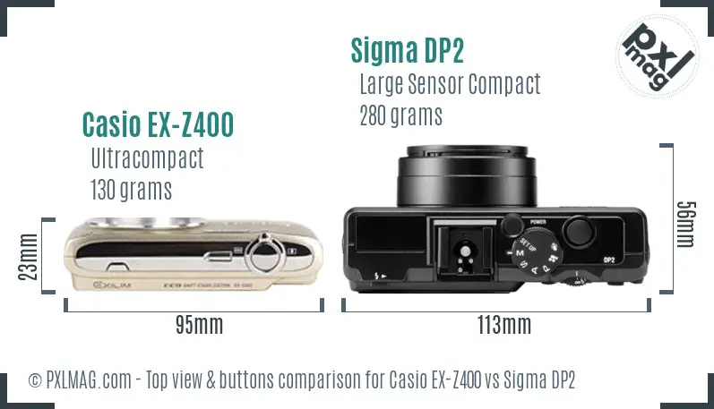 Casio EX-Z400 vs Sigma DP2 top view buttons comparison