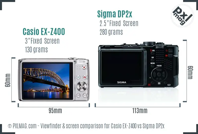 Casio EX-Z400 vs Sigma DP2x Screen and Viewfinder comparison