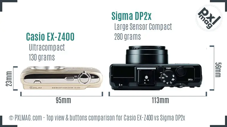 Casio EX-Z400 vs Sigma DP2x top view buttons comparison