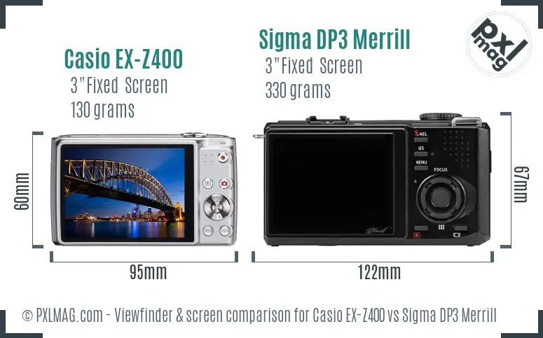 Casio EX-Z400 vs Sigma DP3 Merrill Screen and Viewfinder comparison