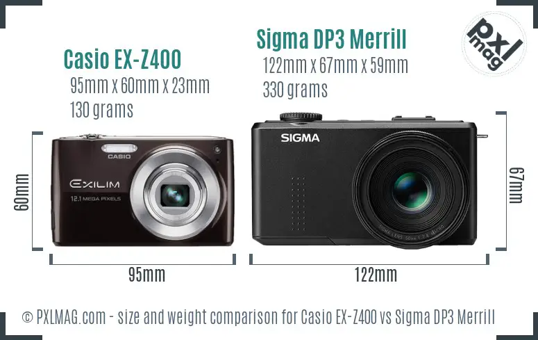 Casio EX-Z400 vs Sigma DP3 Merrill size comparison