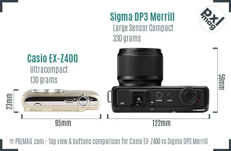 Casio EX-Z400 vs Sigma DP3 Merrill top view buttons comparison