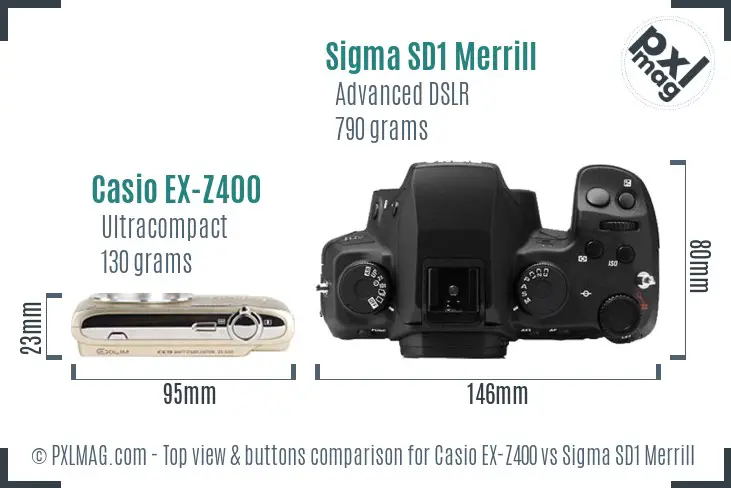 Casio EX-Z400 vs Sigma SD1 Merrill top view buttons comparison