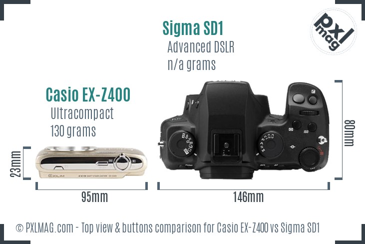 Casio EX-Z400 vs Sigma SD1 top view buttons comparison