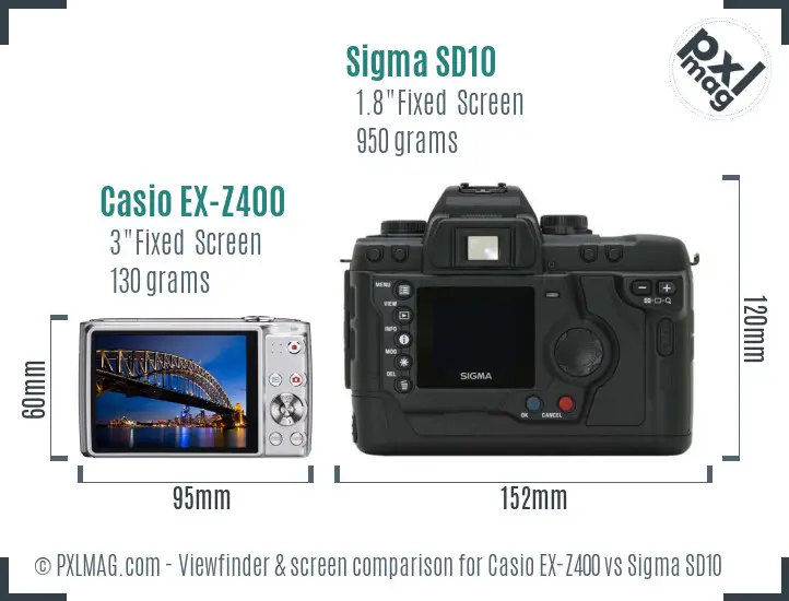 Casio EX-Z400 vs Sigma SD10 Screen and Viewfinder comparison