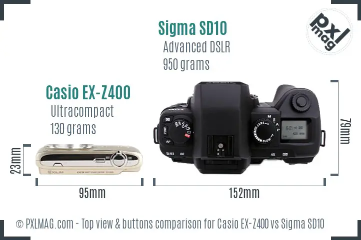 Casio EX-Z400 vs Sigma SD10 top view buttons comparison