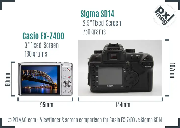 Casio EX-Z400 vs Sigma SD14 Screen and Viewfinder comparison Casio EX-Z400 vs Sigma SD14 Screen and Viewfinder comparison