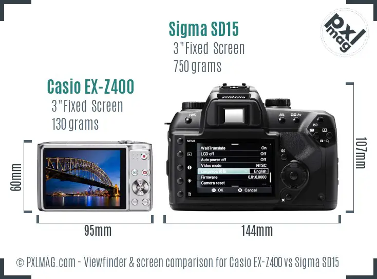 Casio EX-Z400 vs Sigma SD15 Screen and Viewfinder comparison