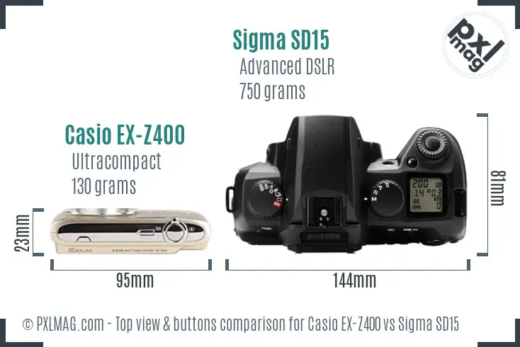 Casio EX-Z400 vs Sigma SD15 top view buttons comparison