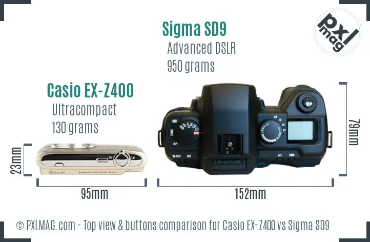 Casio EX-Z400 vs Sigma SD9 top view buttons comparison