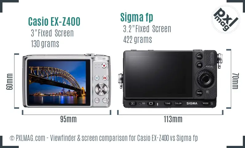 Casio EX-Z400 vs Sigma fp Screen and Viewfinder comparison