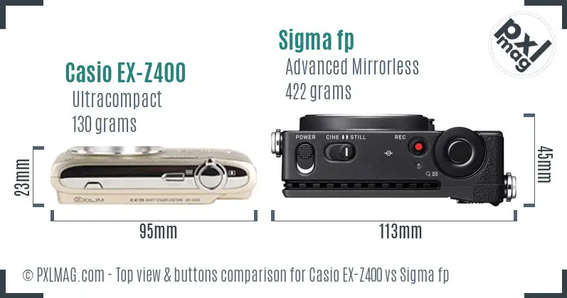 Casio EX-Z400 vs Sigma fp top view buttons comparison