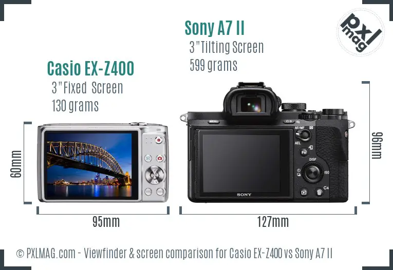 Casio EX-Z400 vs Sony A7 II Screen and Viewfinder comparison