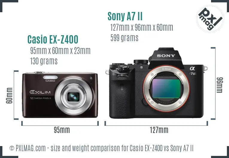 Casio EX-Z400 vs Sony A7 II size comparison