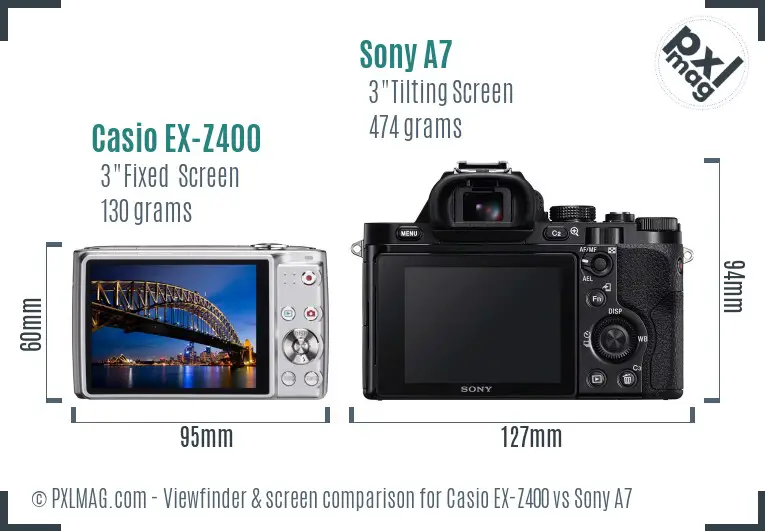 Casio EX-Z400 vs Sony A7 Screen and Viewfinder comparison