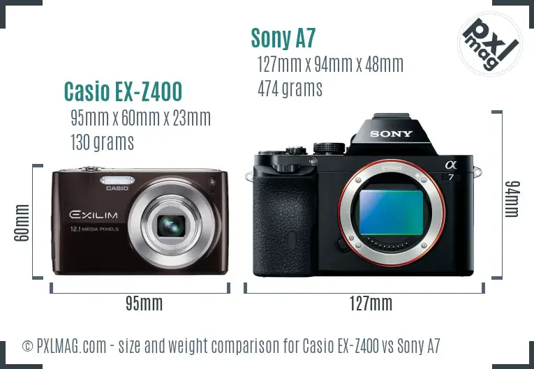 Casio EX-Z400 vs Sony A7 size comparison