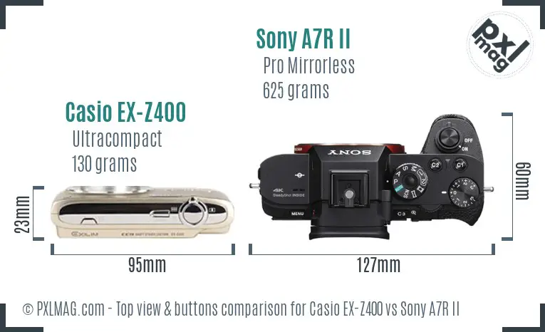 Casio EX-Z400 vs Sony A7R II top view buttons comparison