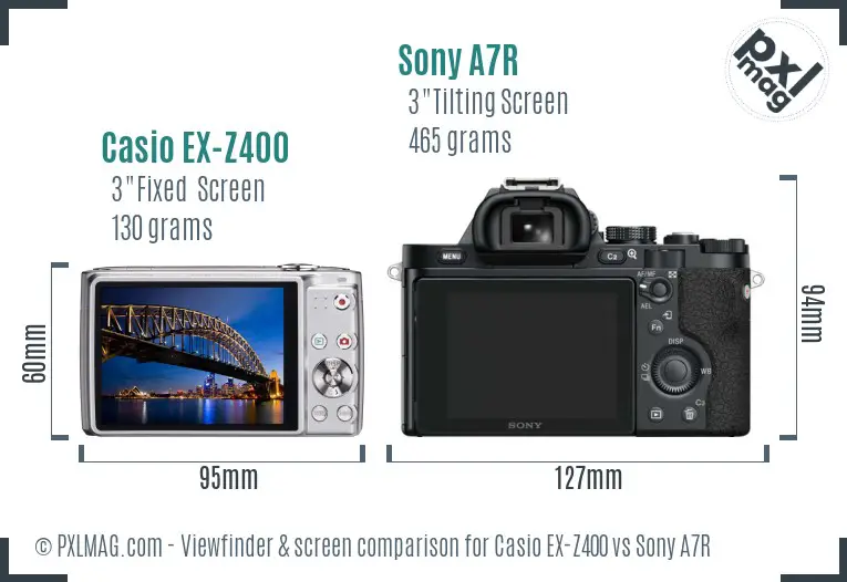 Casio EX-Z400 vs Sony A7R Screen and Viewfinder comparison