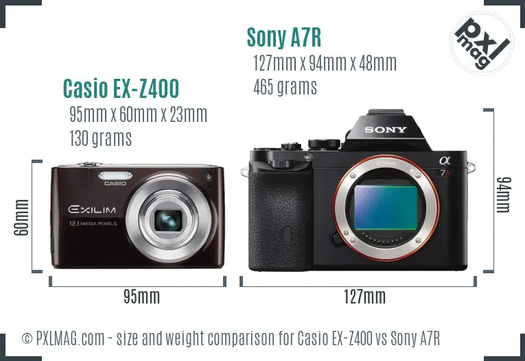 Casio EX-Z400 vs Sony A7R size comparison