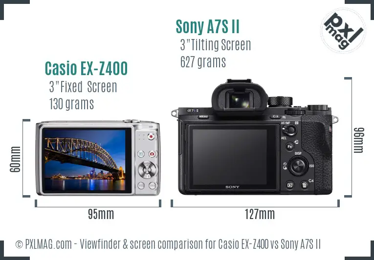 Casio EX-Z400 vs Sony A7S II Screen and Viewfinder comparison