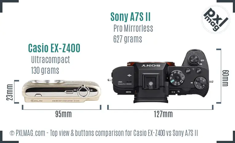 Casio EX-Z400 vs Sony A7S II top view buttons comparison