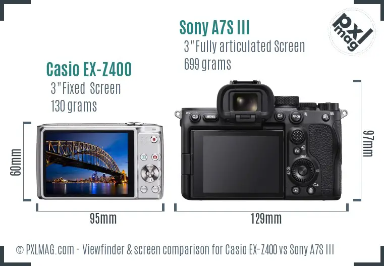 Casio EX-Z400 vs Sony A7S III Screen and Viewfinder comparison