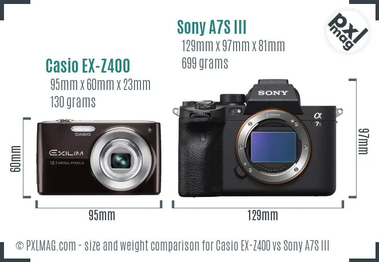 Casio EX-Z400 vs Sony A7S III size comparison