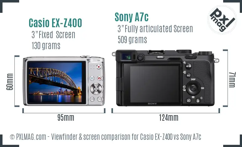 Casio EX-Z400 vs Sony A7c Screen and Viewfinder comparison