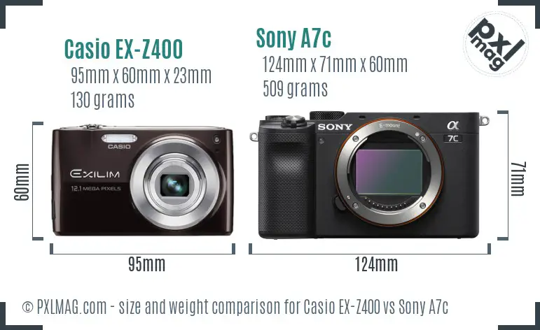 Casio EX-Z400 vs Sony A7c size comparison