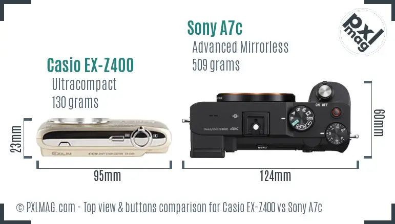 Casio EX-Z400 vs Sony A7c top view buttons comparison