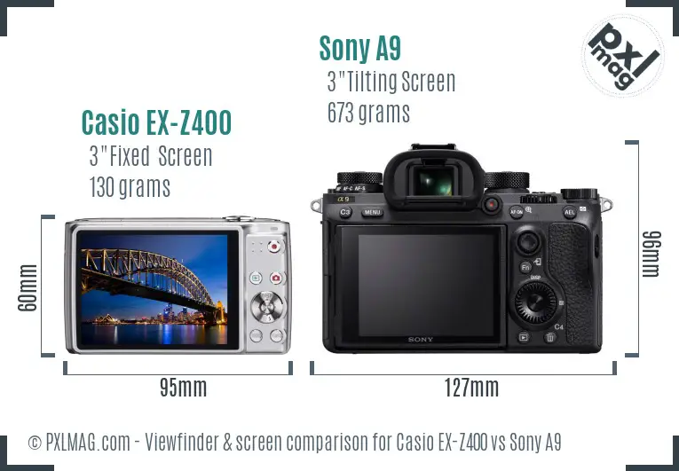 Casio EX-Z400 vs Sony A9 Screen and Viewfinder comparison